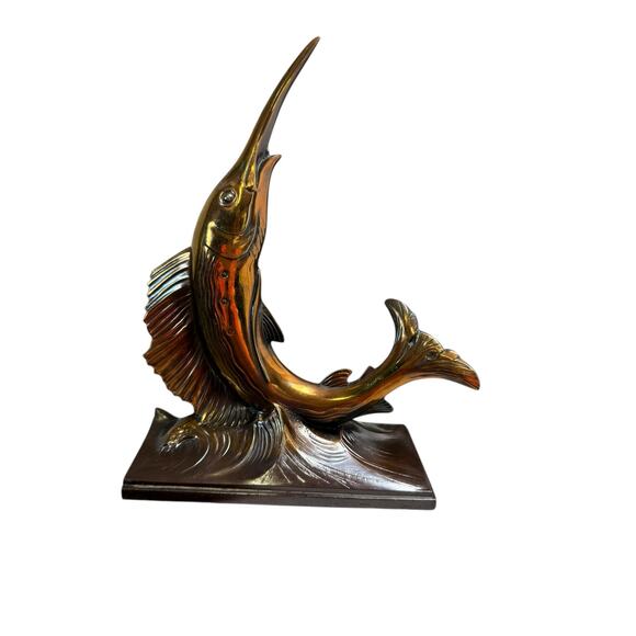 Vintage Bronze Swordfish Table Decor Bookend - Picture 5 of 7